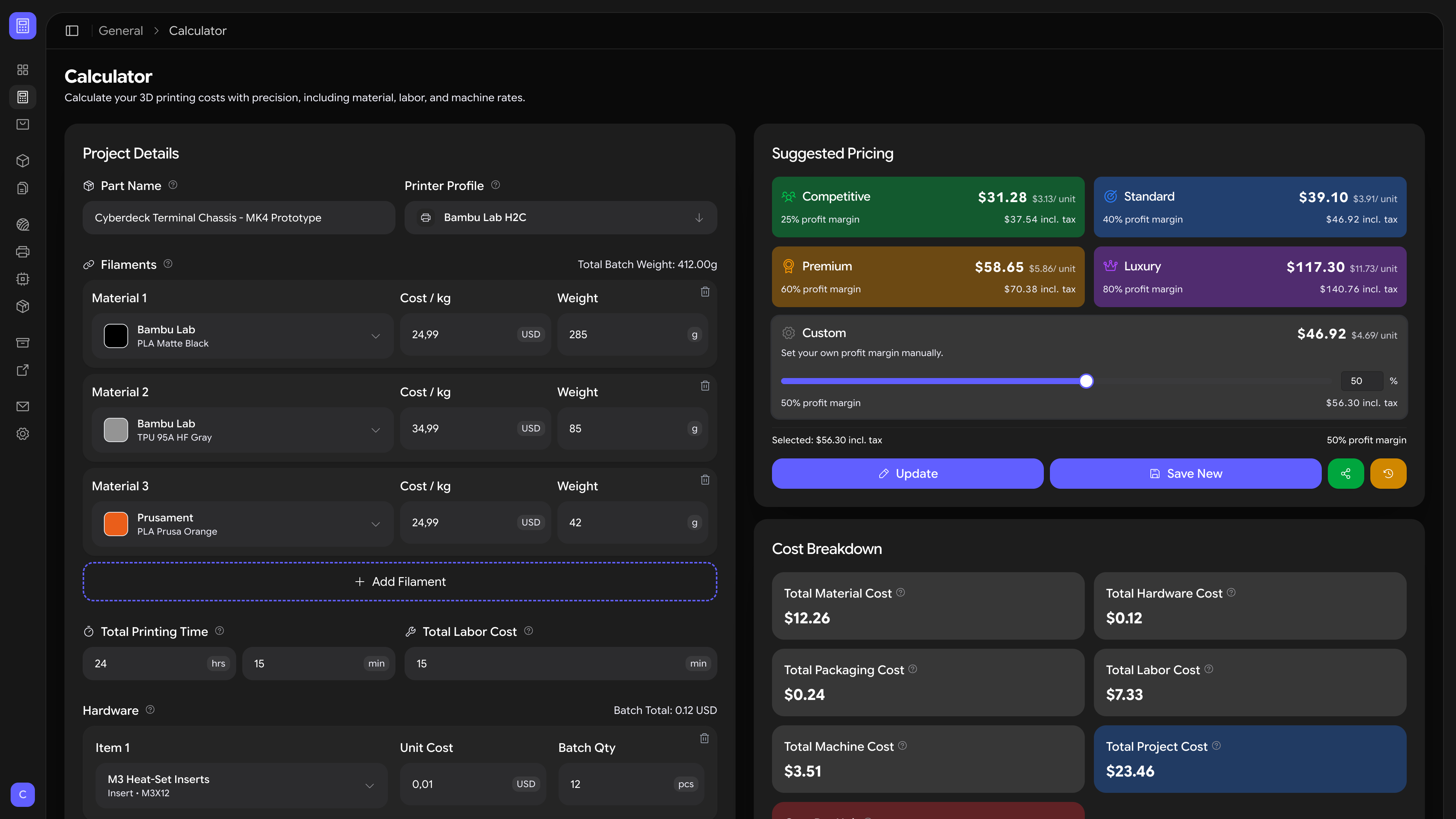 3DPCC dark dashboard preview